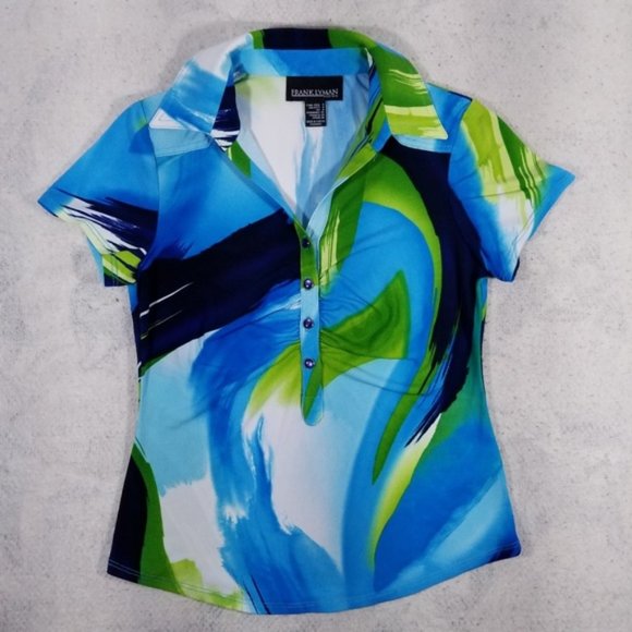 Frank Lyman Tropical Vibrant Button-up Golf Top - Picture 1 of 6